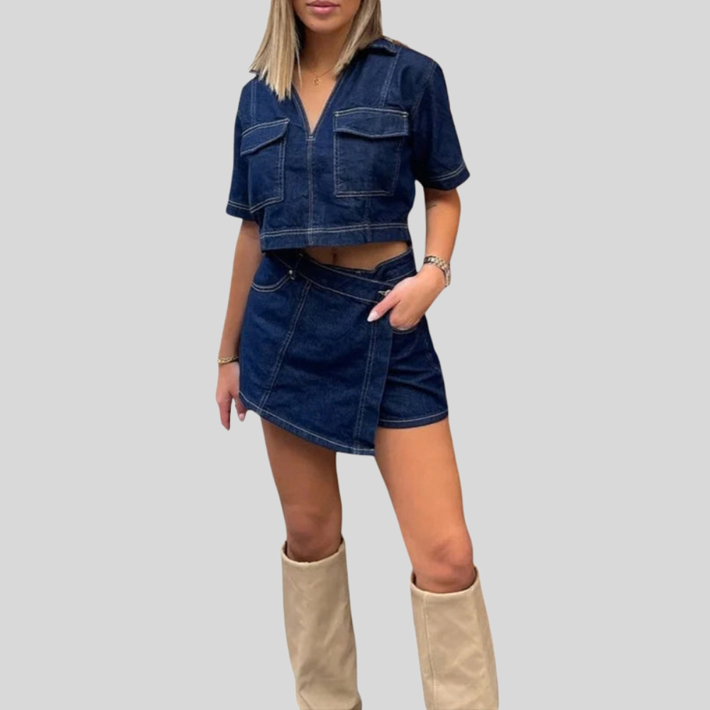 Bold Lapel Top Shorts Set