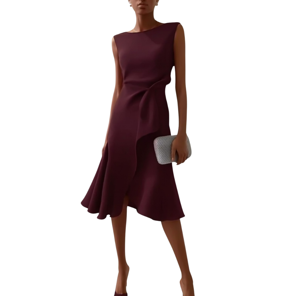 Asymmetric Draped Midi Dress
