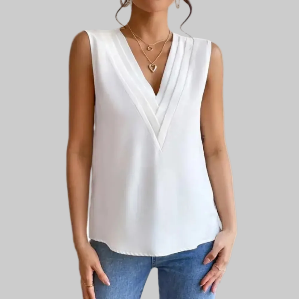 Flowing Pleated V Neck Top