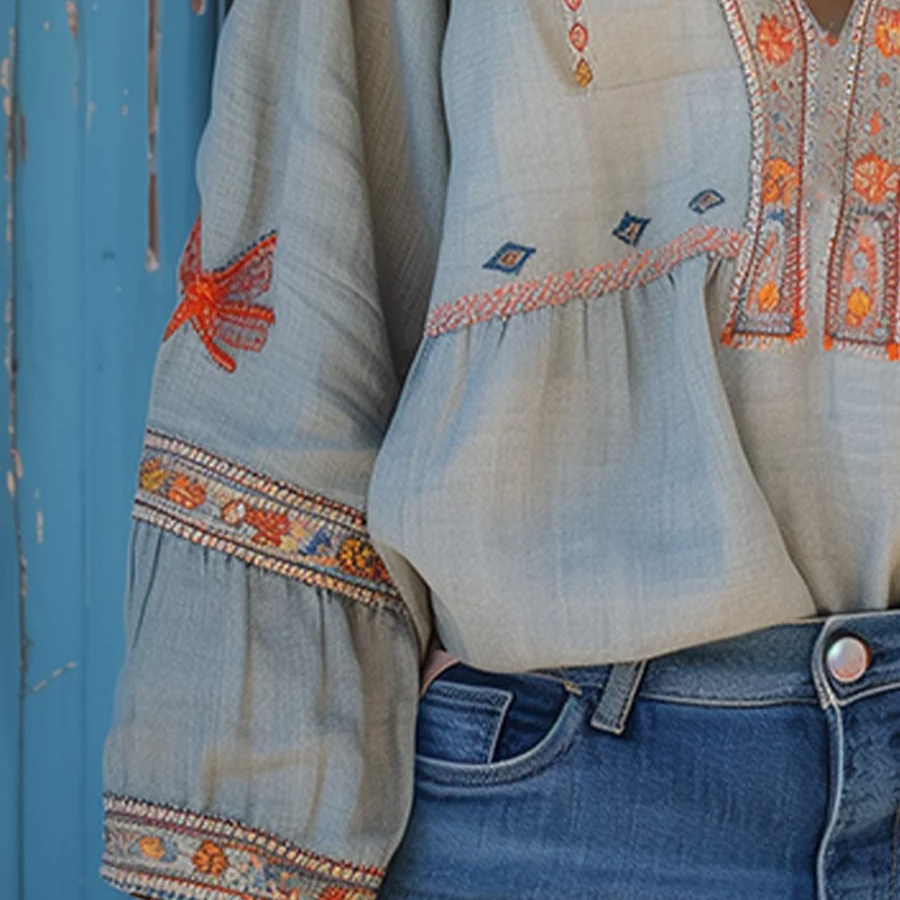 Bohemian Linen Blouse Vneck