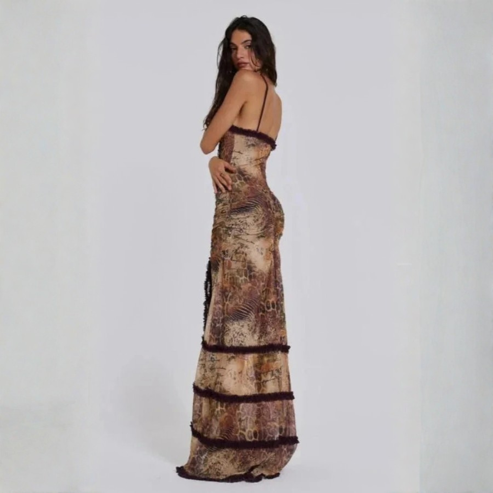 Exotic Snakeskin Cutout Maxi Dress