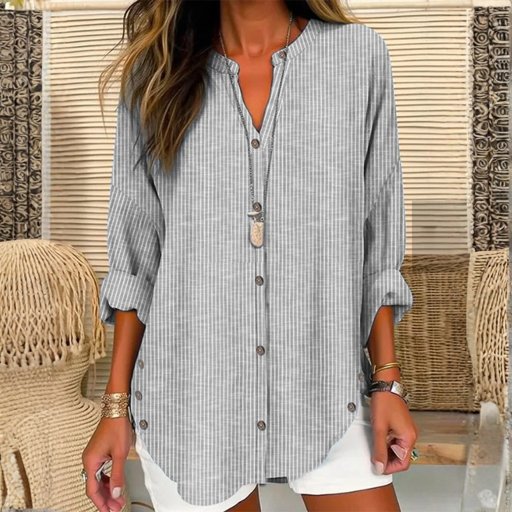 Relaxed Striped Button Front Blouse