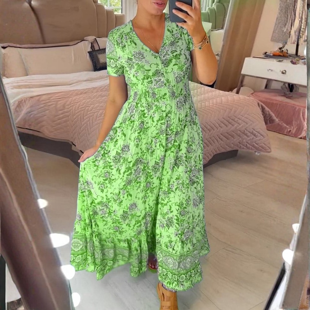 Floral Maxi Dress Button Front
