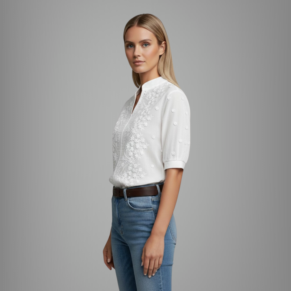 Delicate Lace Blouse Split Neck