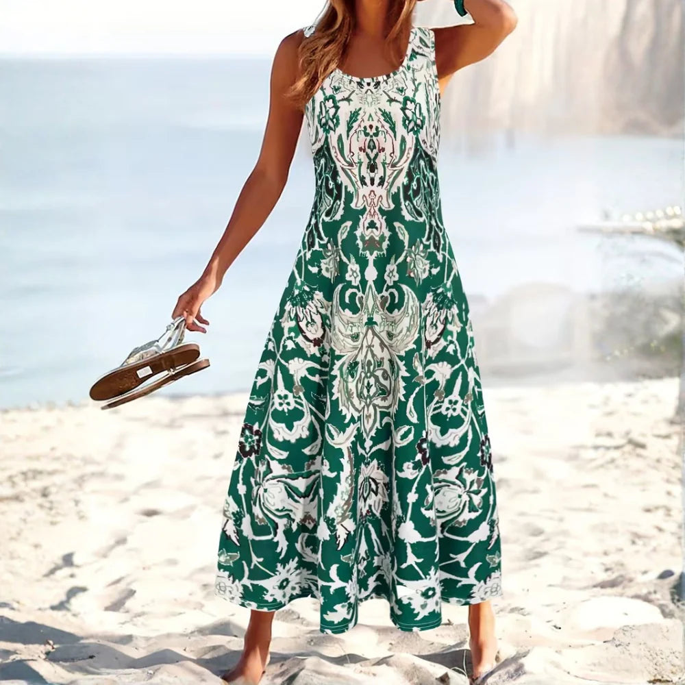 Floral Print Square Neck Vacation Midi Dress Elegant