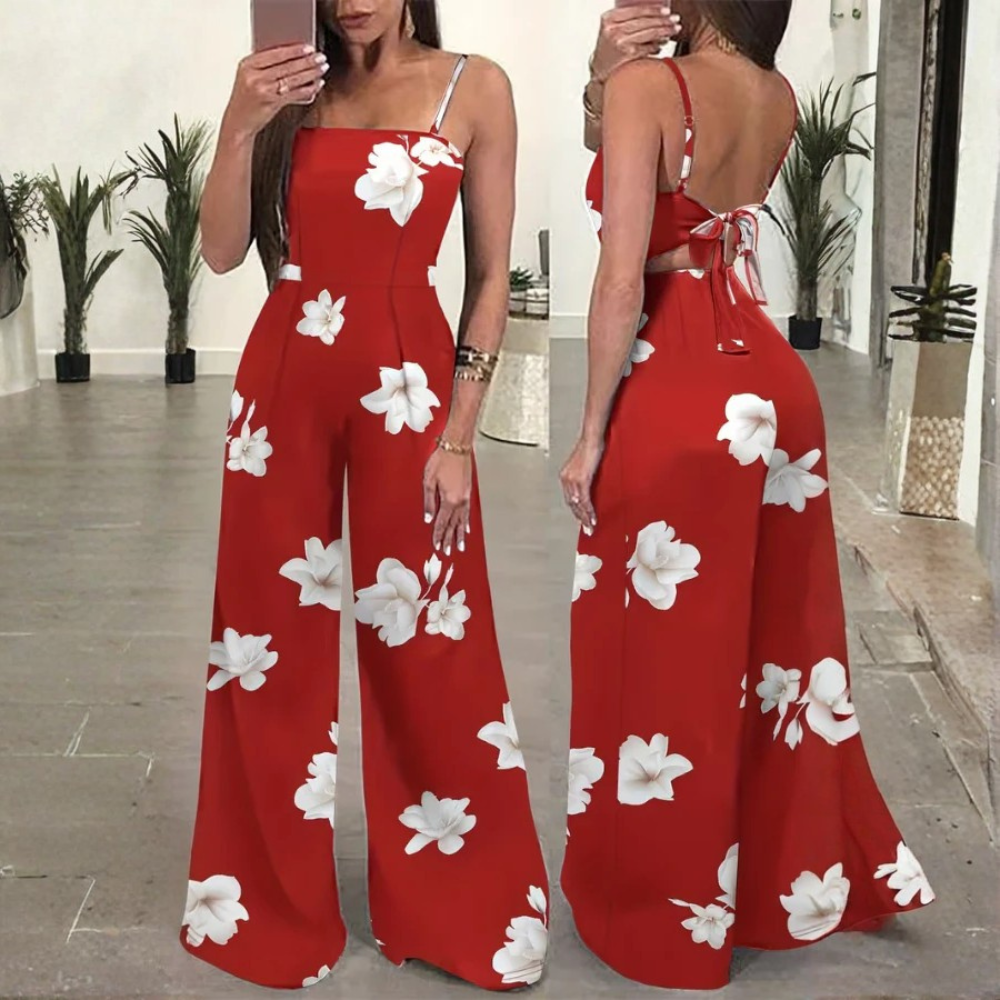Elegant Floral Spaghetti Strap Wide Leg Jumpsuit Summer