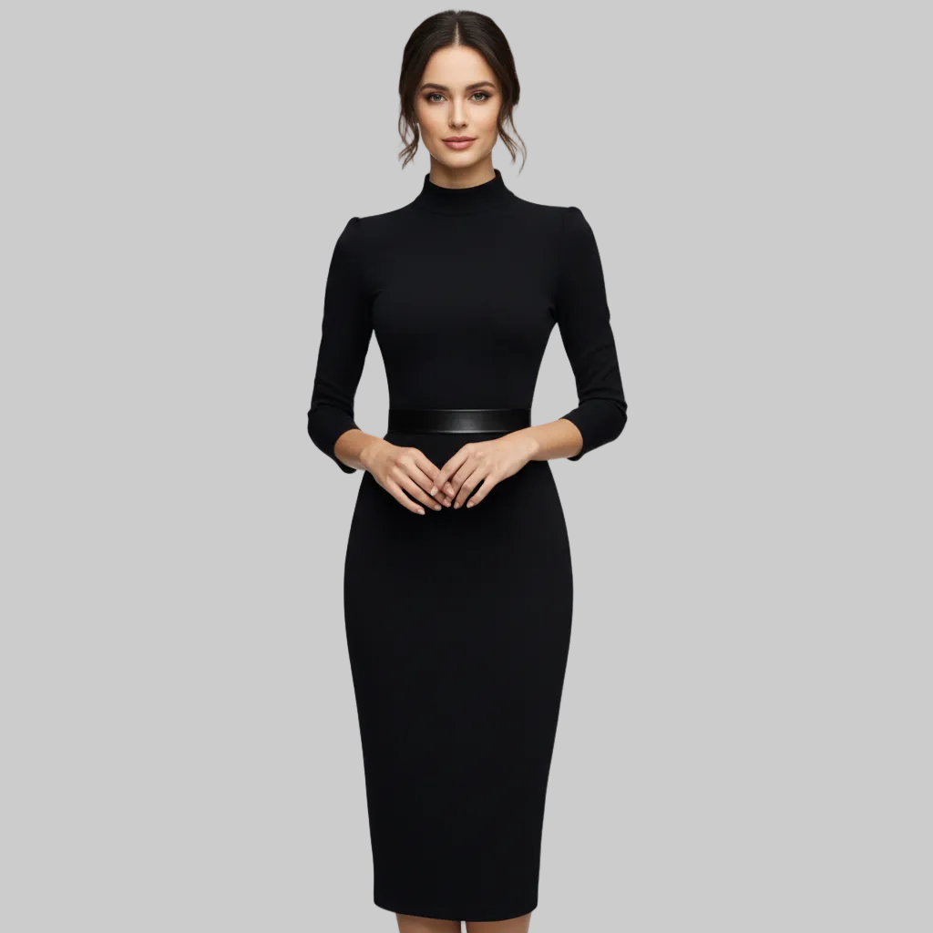 Polished Belted Midi Dress