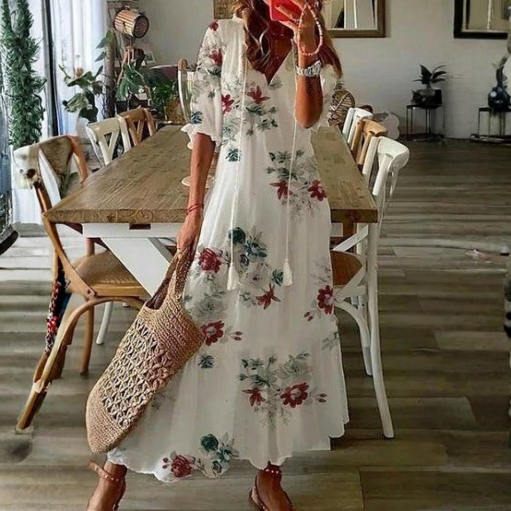 Boho Maxi Dress V Neck