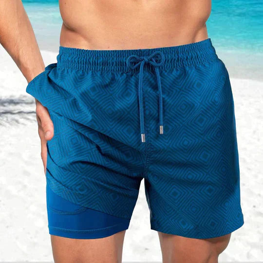 Active Swim Shorts - Quick-Dry Compression Lined Mens Swim Trunks, Two-Tone Tropical Design 10