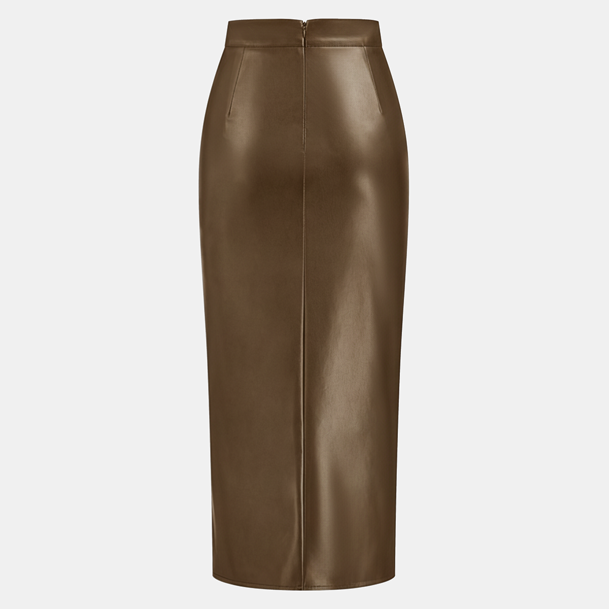 Ruched Faux Leather Midi Skirt