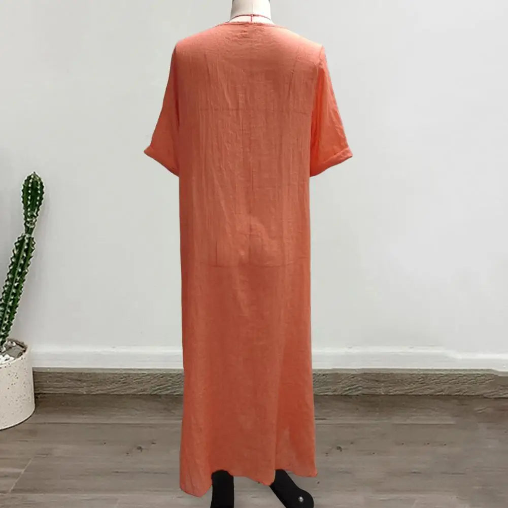 Bohemian Cotton Linen Loose Dress - Vintage V-neck Beach Style 5