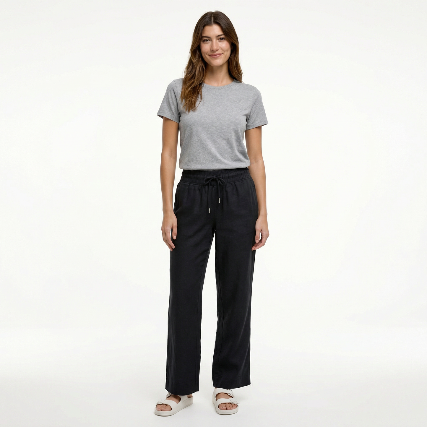 Breathable Wide Leg Linen Pants with Elastic Waist and Pockets 9