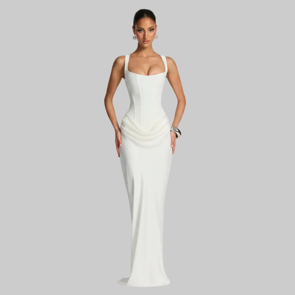 Elegant Black Maxi Dress with Draped Detailing for Evening Events 5
