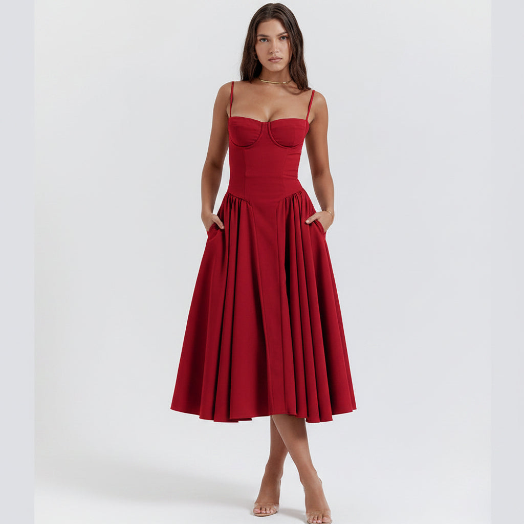 Elegant Corset Midi Dress - Adjustable Straps, Flattering Fit for Cocktail & Formal Events 7