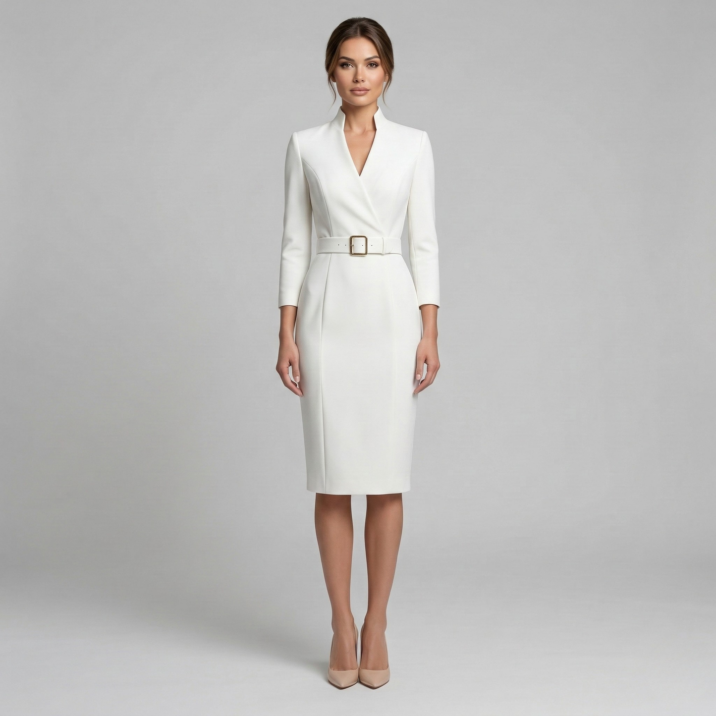 Tailored V Neck Midi Dress