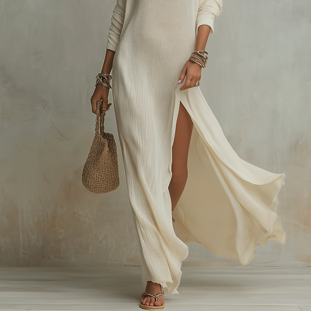 Textured One Shoulder Maxi Dress