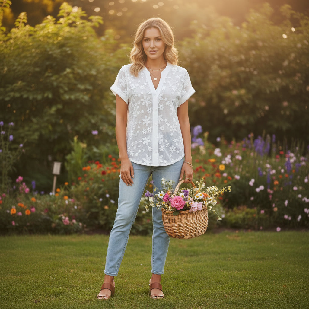 Eyelet Embroidery Summer Blouses