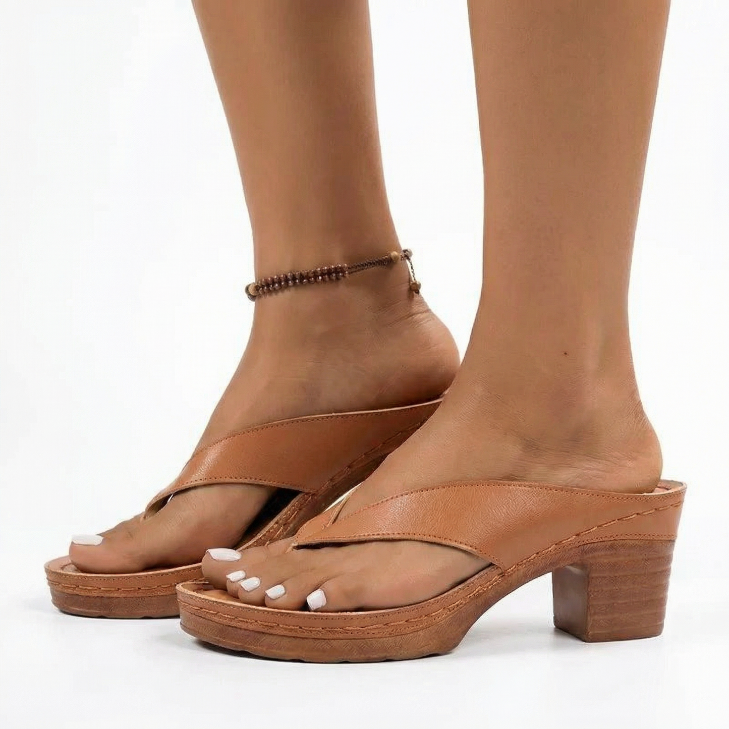Stylish Block Heel Sandals - Vegan Leather Cross-Over Design with Non-Slip Sole 7