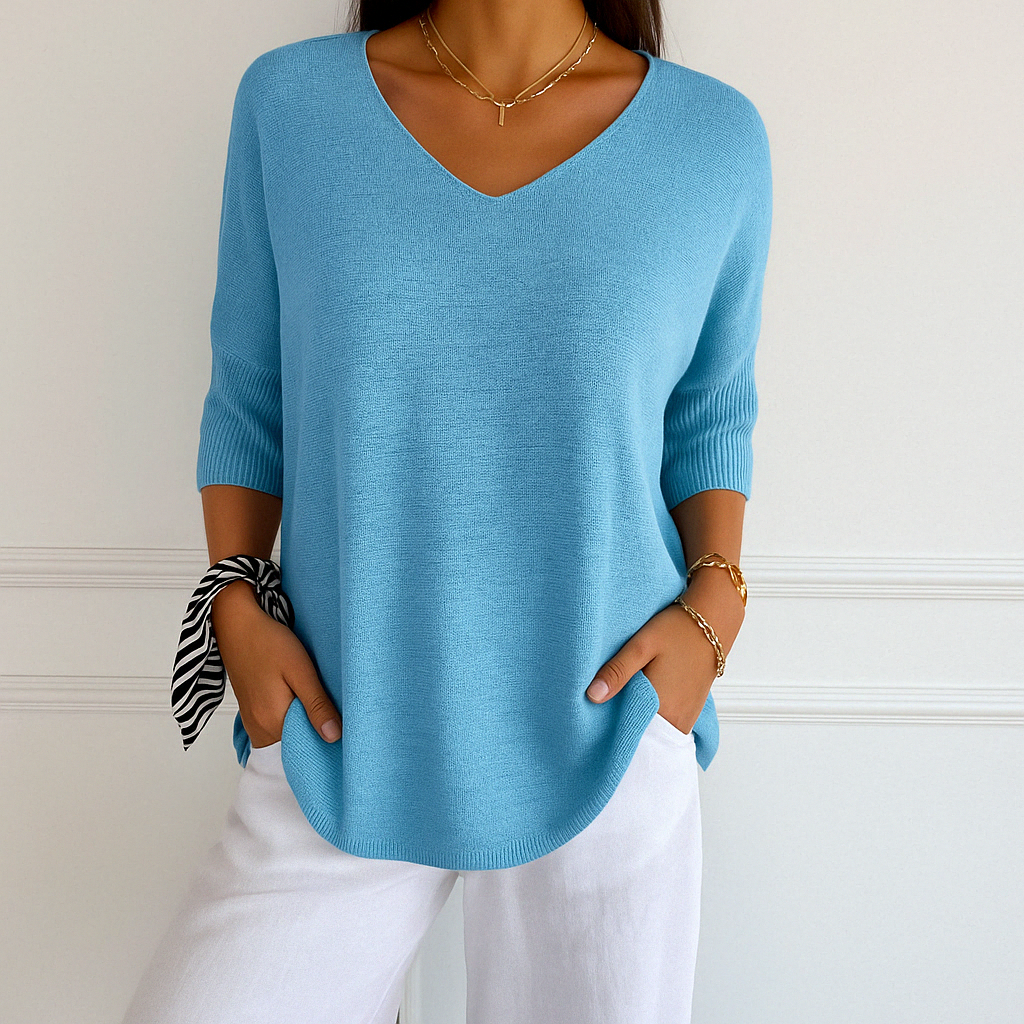 V-Neck Short Sleeve Women's Sweater in Lightweight Fabric for Effortless Summer Style 10