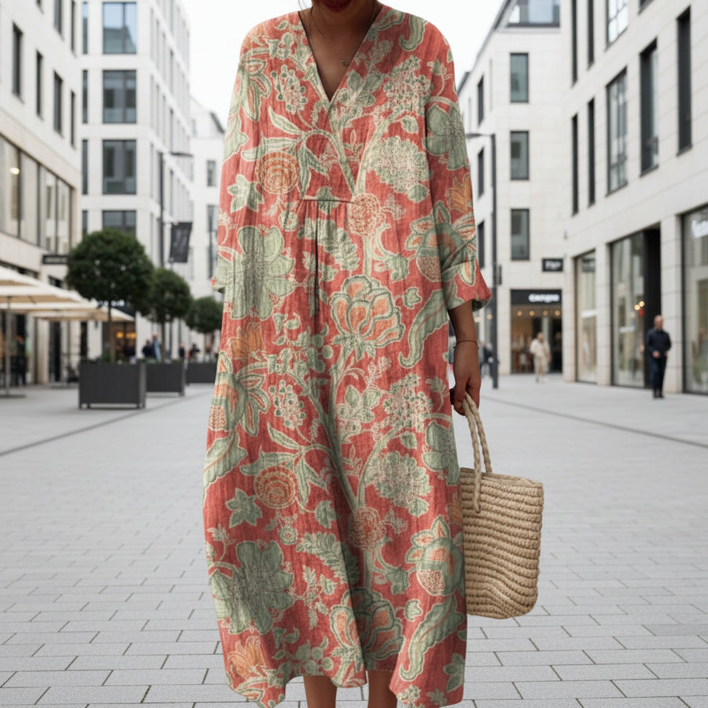 Floral Polyester Wrap Dress