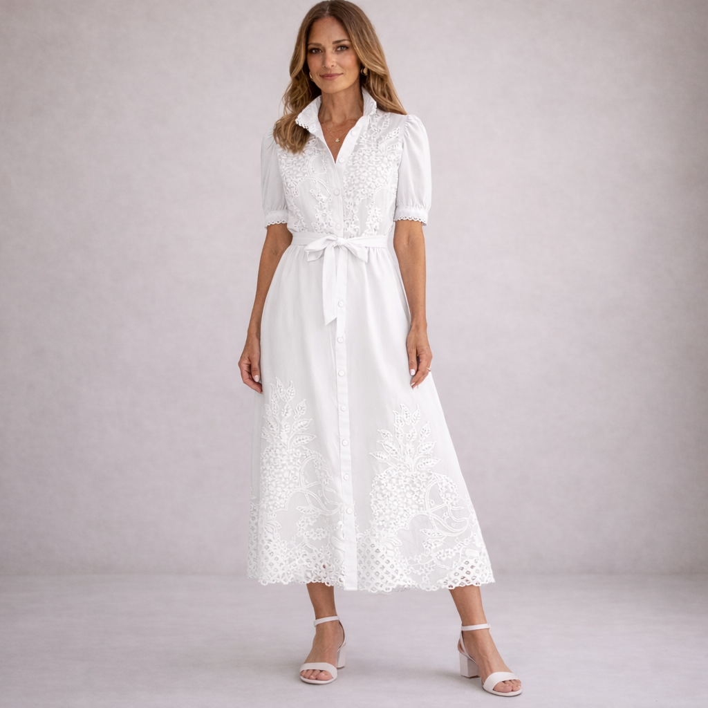Graceful Lace Maxi Shirt Dress