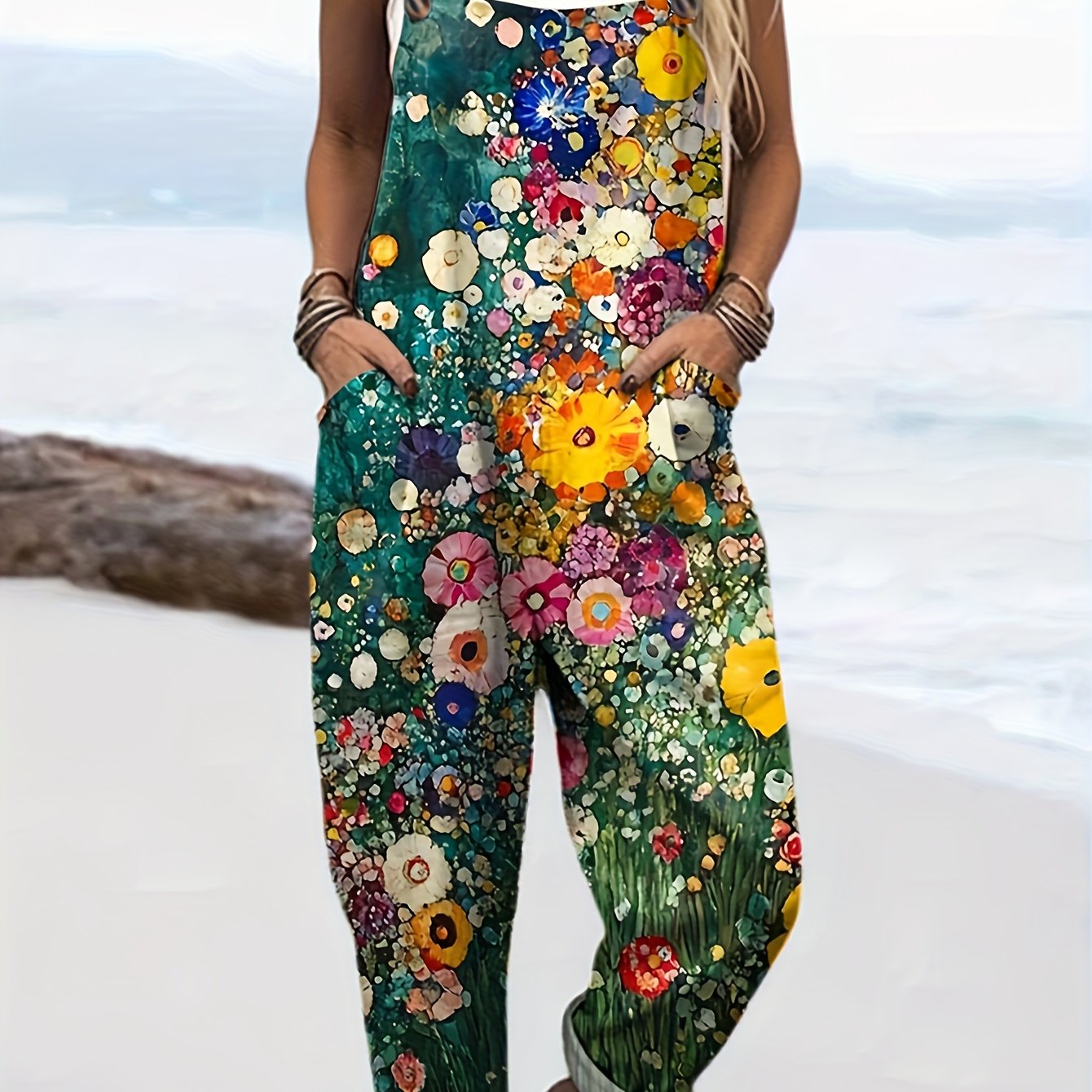 Floral Suspender Casual Jumpsuit Relaxed Garden Style