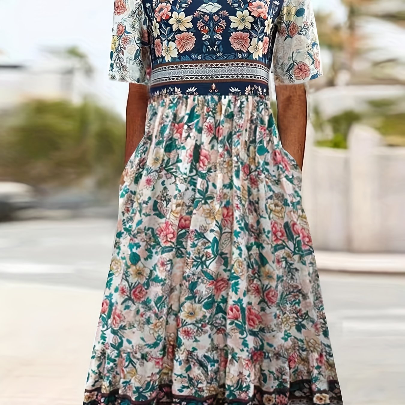 Boho Floral Maxi Dress With Pockets