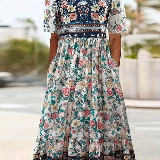 Boho Floral Maxi Dress With Pockets