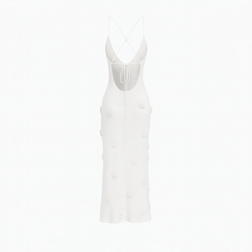 Romantic Rosette Knit Midi Dress