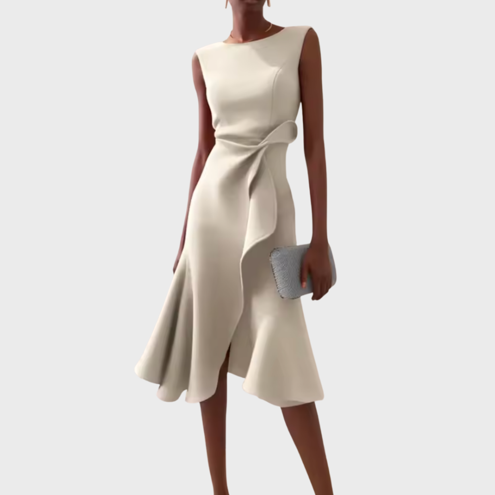 Asymmetric Draped Midi Dress