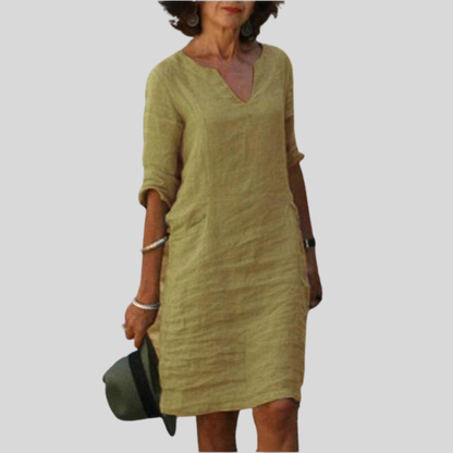 Relaxed V Neck Midi Dress
