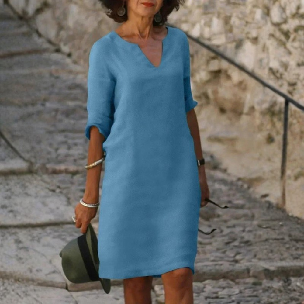 Relaxed V Neck Midi Dress