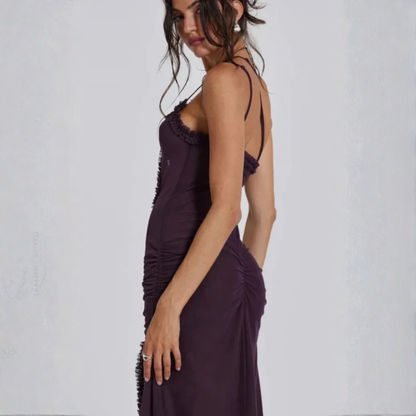 Voluminous Mesh Maxi Dress Ruched