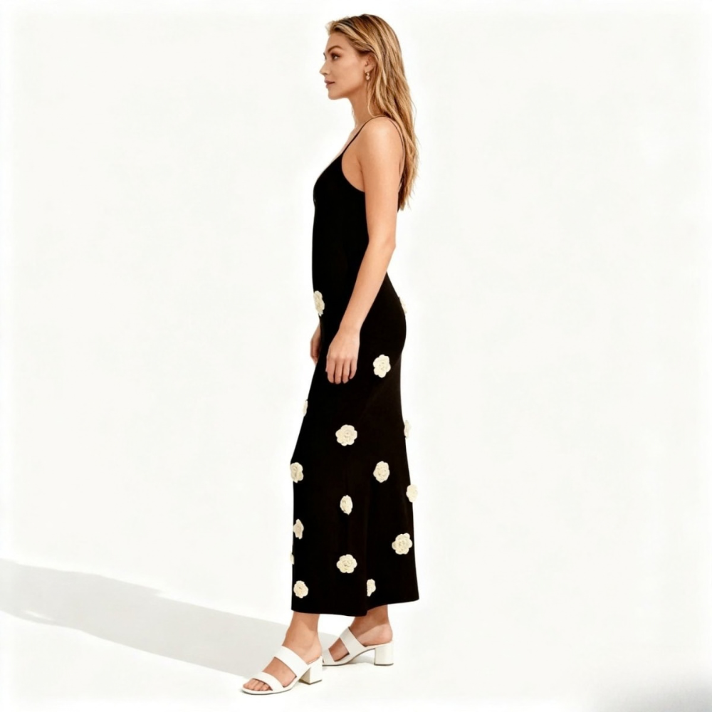 Romantic Rosette Knit Midi Dress