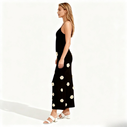 Romantic Rosette Knit Midi Dress