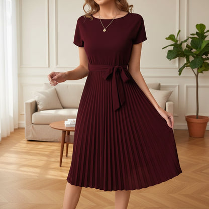 Elegant Women’s Pleated Midi Dresses with Pleated Hem
