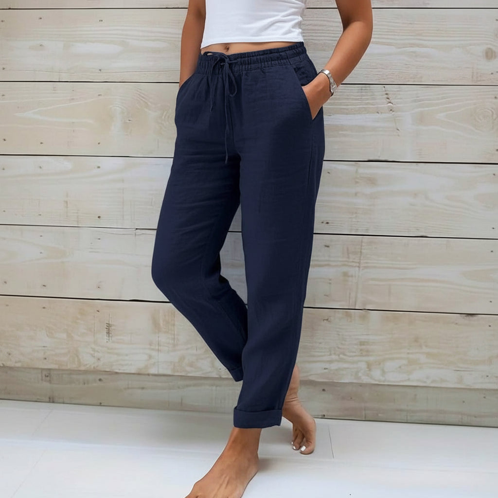 Elastic Waist Cropped Summer Pants with Drawstring