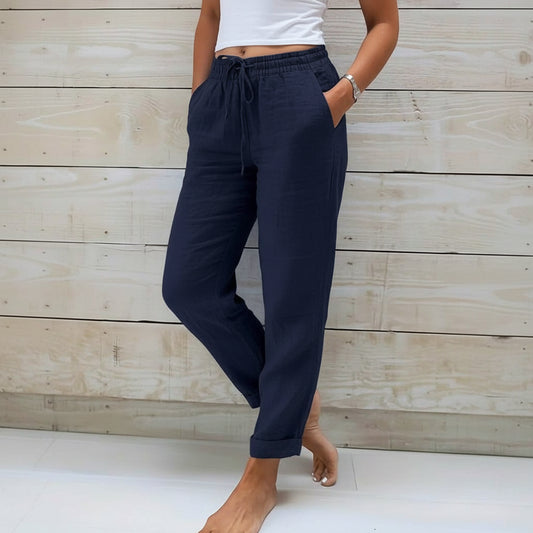 Elastic Waist Cropped Summer Pants with Drawstring