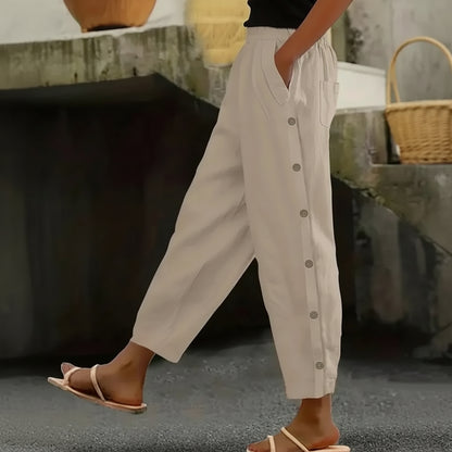 Button Detail Cropped Summer Pants