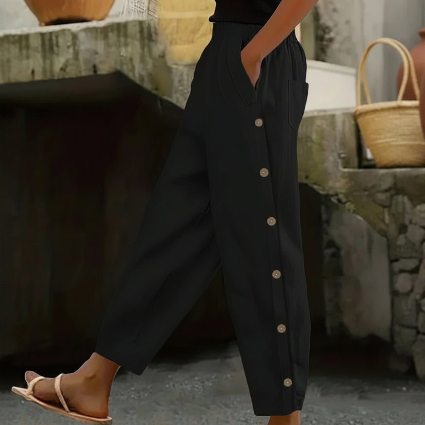 Button Detail Cropped Summer Pants