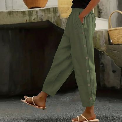 Button Detail Cropped Summer Pants