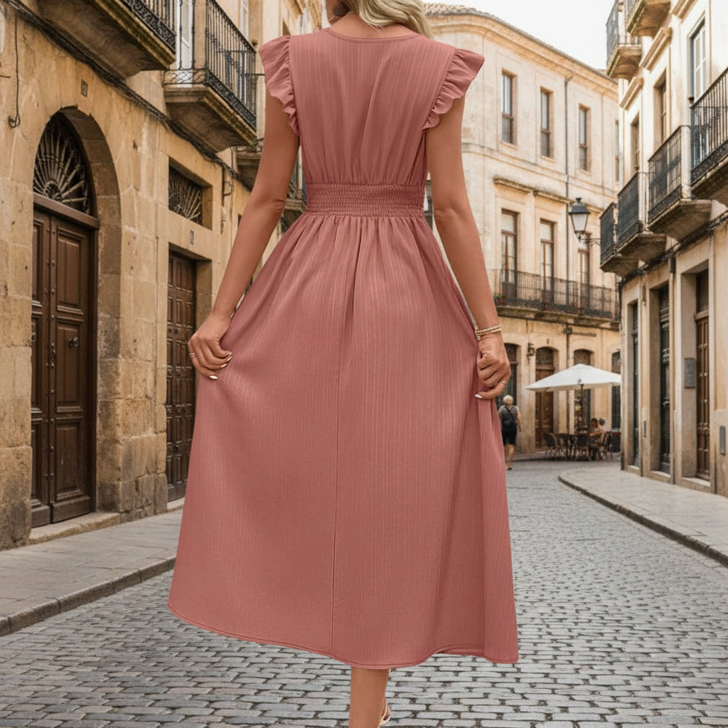 Elegant Women’s Pleated Midi Dresses with Ruched Waist