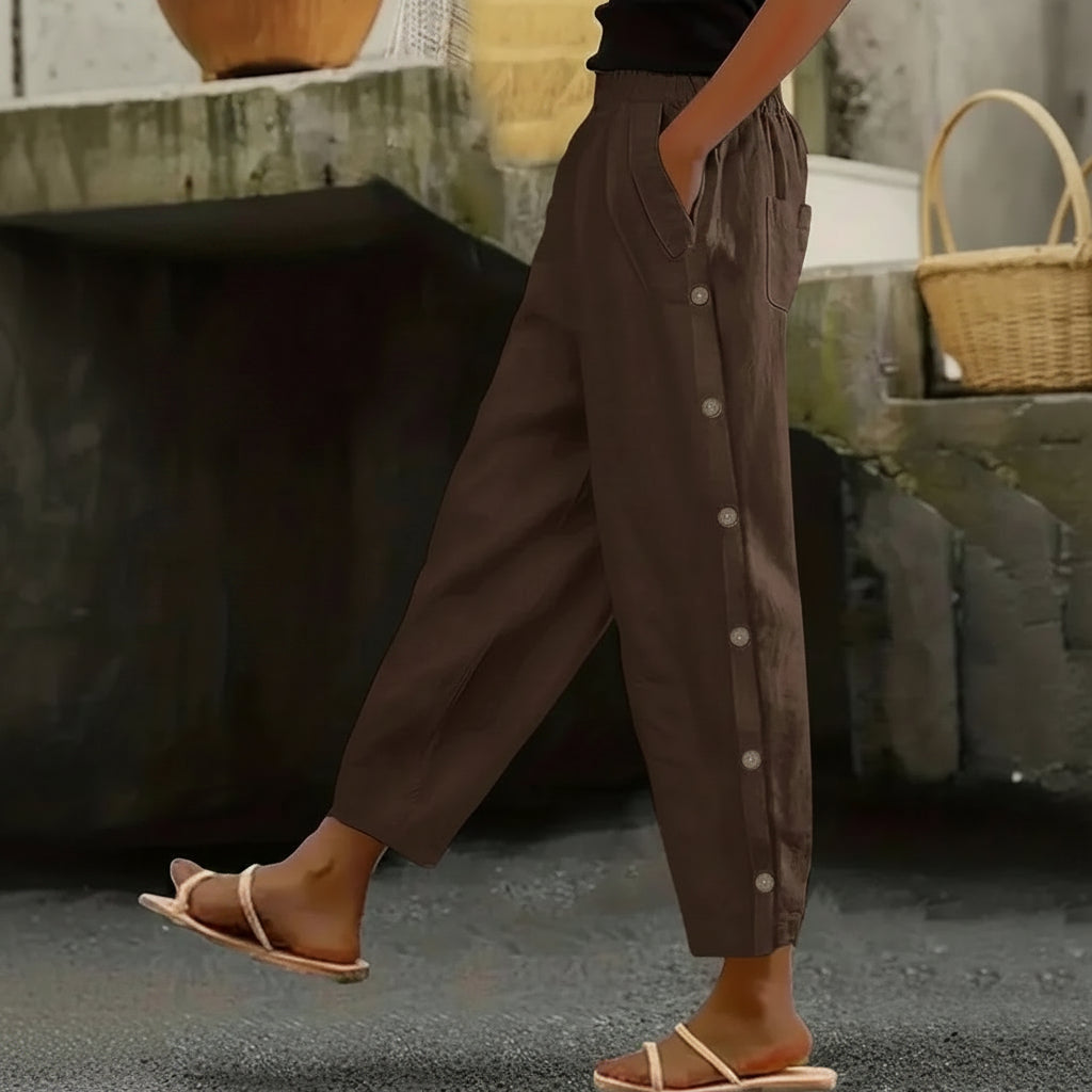 Button Detail Cropped Summer Pants