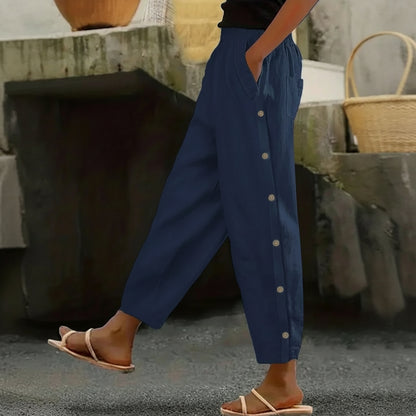 Button Detail Cropped Summer Pants