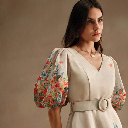 Puff Sleeve Fitted Keyhole Maxi Dresses
