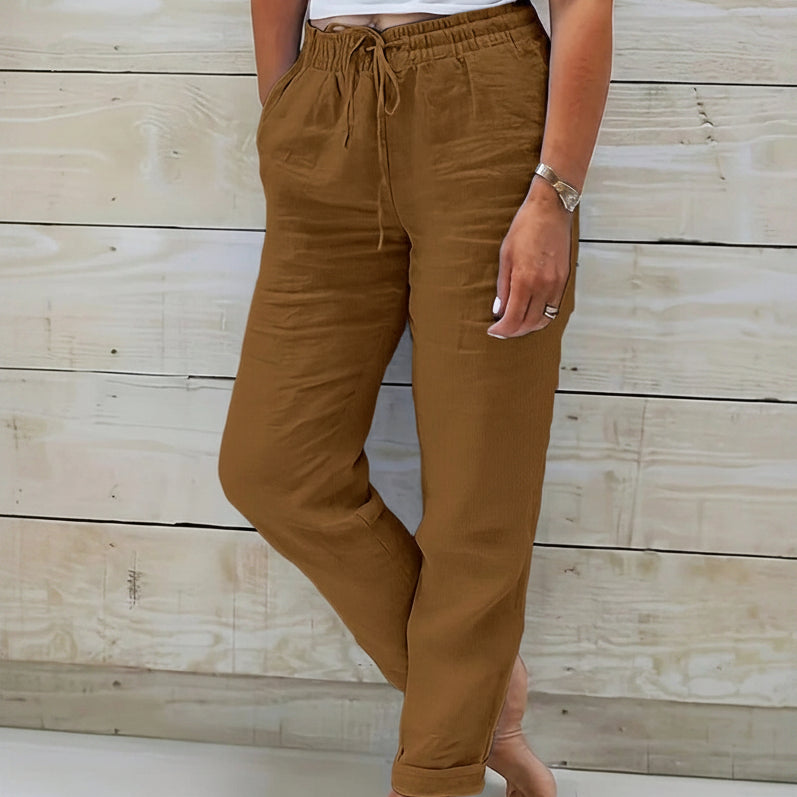 Elastic Waist Cropped Summer Pants with Drawstring