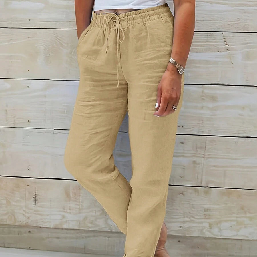 Elastic Waist Cropped Summer Pants with Drawstring