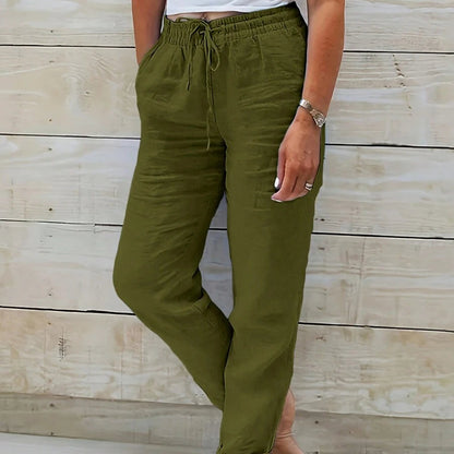 Elastic Waist Cropped Summer Pants with Drawstring