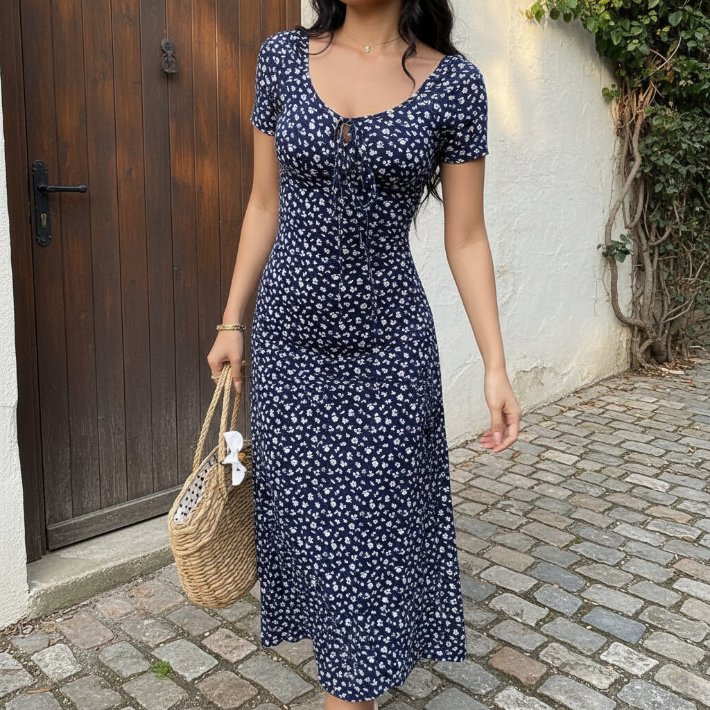 Floral Print Keyhole Maxi Dresses