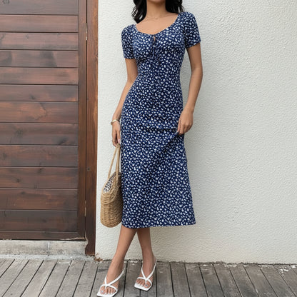 Floral Print Keyhole Maxi Dresses